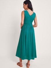 Monsoon Blue Kaya Button Through Dress With Linen - Image 2 of 4