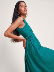 Monsoon Blue Kaya Button Through Dress With Linen - Image 4 of 4