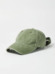 Oliver Bonas Green Washed Bow 100% Cotton Cap Hat - Image 1 of 6
