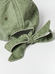 Oliver Bonas Green Washed Bow 100% Cotton Cap Hat - Image 3 of 6