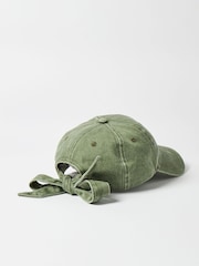 Oliver Bonas Green Washed Bow 100% Cotton Cap Hat - Image 4 of 6