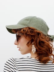 Oliver Bonas Green Washed Bow 100% Cotton Cap Hat - Image 6 of 6