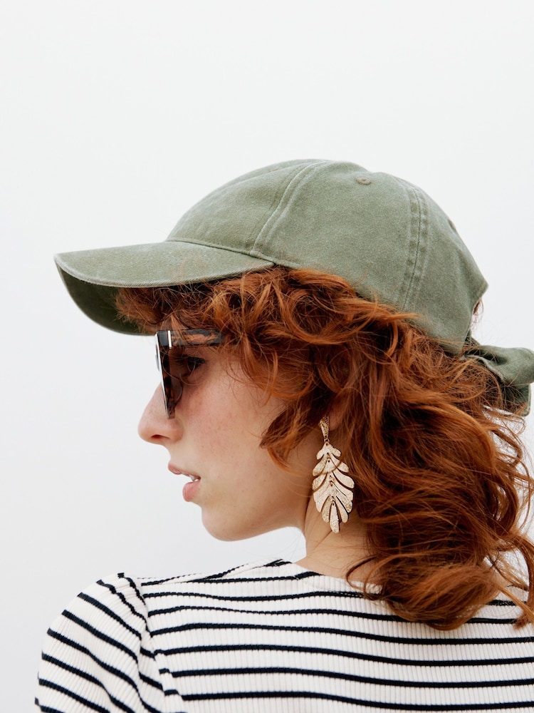 Oliver Bonas Green Washed Bow 100% Cotton Cap Hat - Image 6 of 6