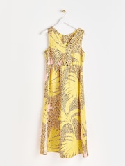 Oliver Bonas Orange Palm Print Midi Dress With Linen - Image 1 of 6