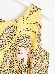Oliver Bonas Orange Palm Print Midi Dress With Linen - Image 4 of 6