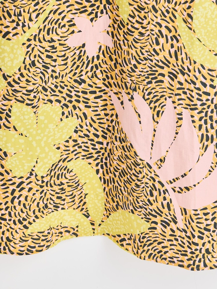 Oliver Bonas Orange Palm Print Midi Dress With Linen - Image 6 of 6