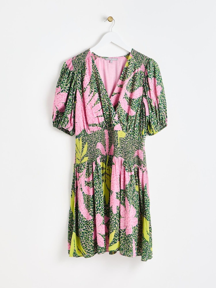 Oliver Bonas Mini Palm Print Shirred Dress - Bild 1 von 6 Oliver Bonas Mini Palm Print Shirred Dress - Bild 1 von 6