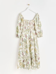 Oliver Bonas White Tropical Paisley Shirred Midi Dress - Image 1 of 6