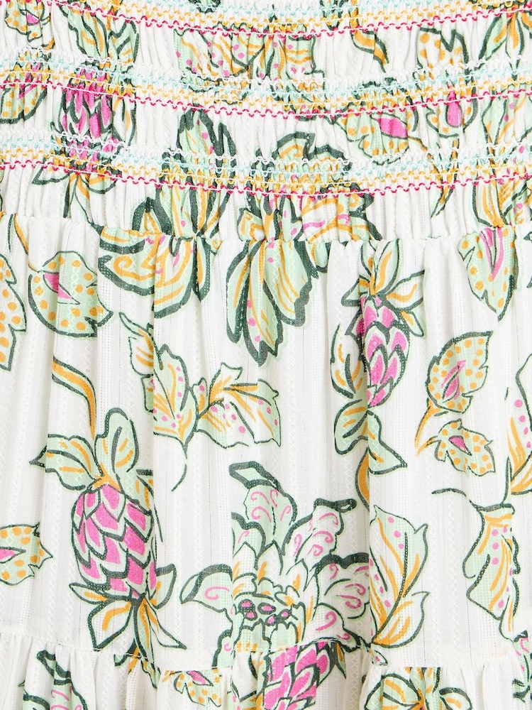 Oliver Bonas White Tropical Paisley Shirred Midi Dress - Image 5 of 6