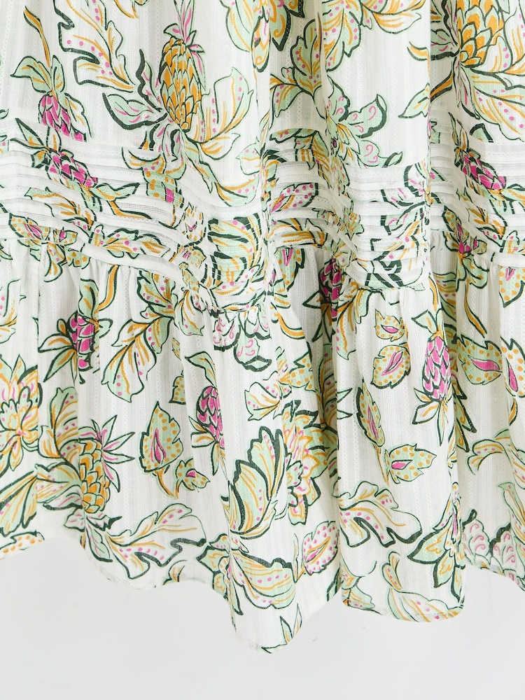 Oliver Bonas White Tropical Paisley Shirred Midi Dress - Image 6 of 6