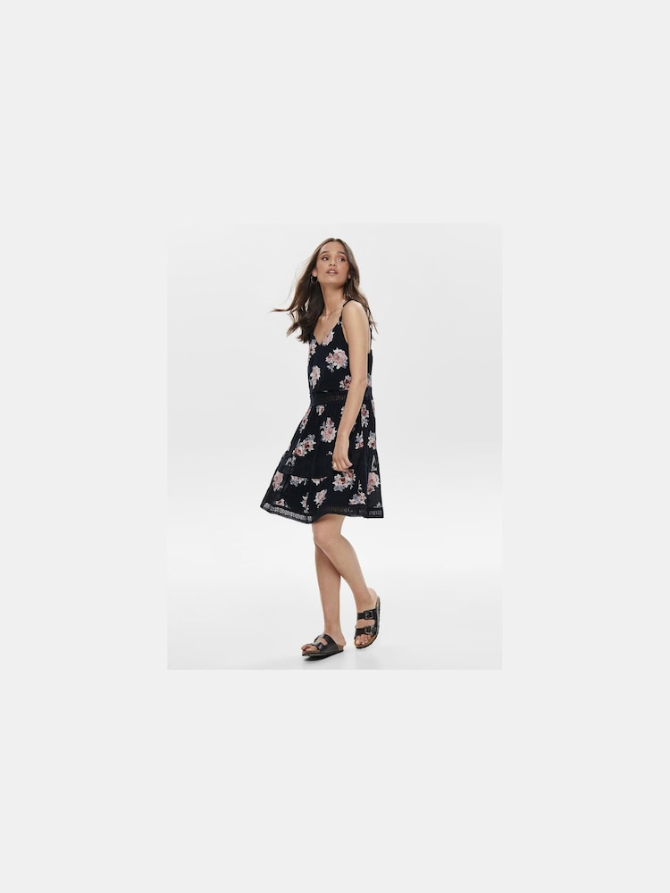 ONLY ONLY Blue Crochet Trim Floral Print Cami Mini Dress - Image 2 of 6