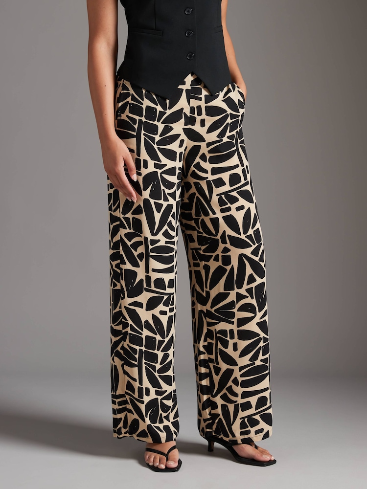 ONLY Black Tile Print Wide Leg Summer Trousers - Image 1 of 5 ONLY Black Tile Print Wide Leg Summer Trousers - Image 1 of 5