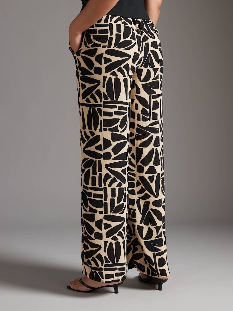 ONLY Black Tile Print Wide Leg Summer Trousers - Image 2 of 5 ONLY Black Tile Print Wide Leg Summer Trousers - Image 2 of 5