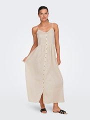 ONLY Cream Linen Blend Cami Button Front Midi Dress - Image 1 of 6