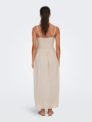 ONLY Cream Linen Blend Cami Button Front Midi Dress - Image 2 of 6
