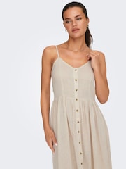 ONLY Cream Linen Blend Cami Button Front Midi Dress - Image 3 of 6