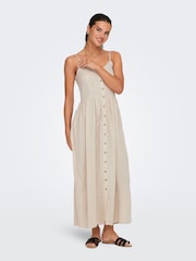 ONLY Cream Linen Blend Cami Button Front Midi Dress - Image 4 of 6