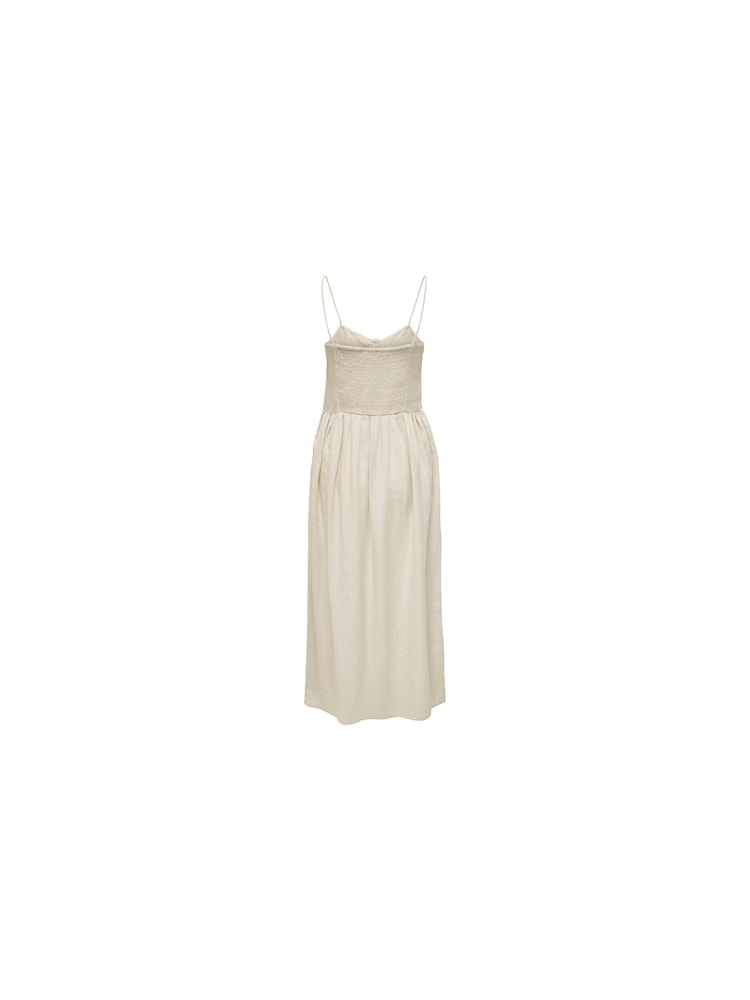ONLY Cream Linen Blend Cami Button Front Midi Dress - Image 6 of 6