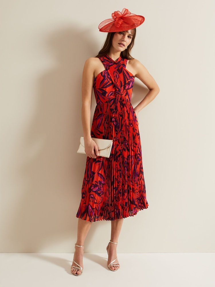 Phase Eight Red Sorella Pleated Midi Dress - Image 1 of 6