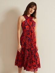 Phase Eight Red Sorella Pleated Midi Dress - Image 3 of 6