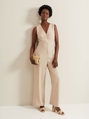 Phase Eight Black Zip Front Fraya Jumpsuit With Linen - Image 1 of 6