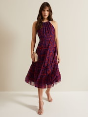 Phase Eight Purple Gillian Halterneck Midi Dress - Image 1 of 6