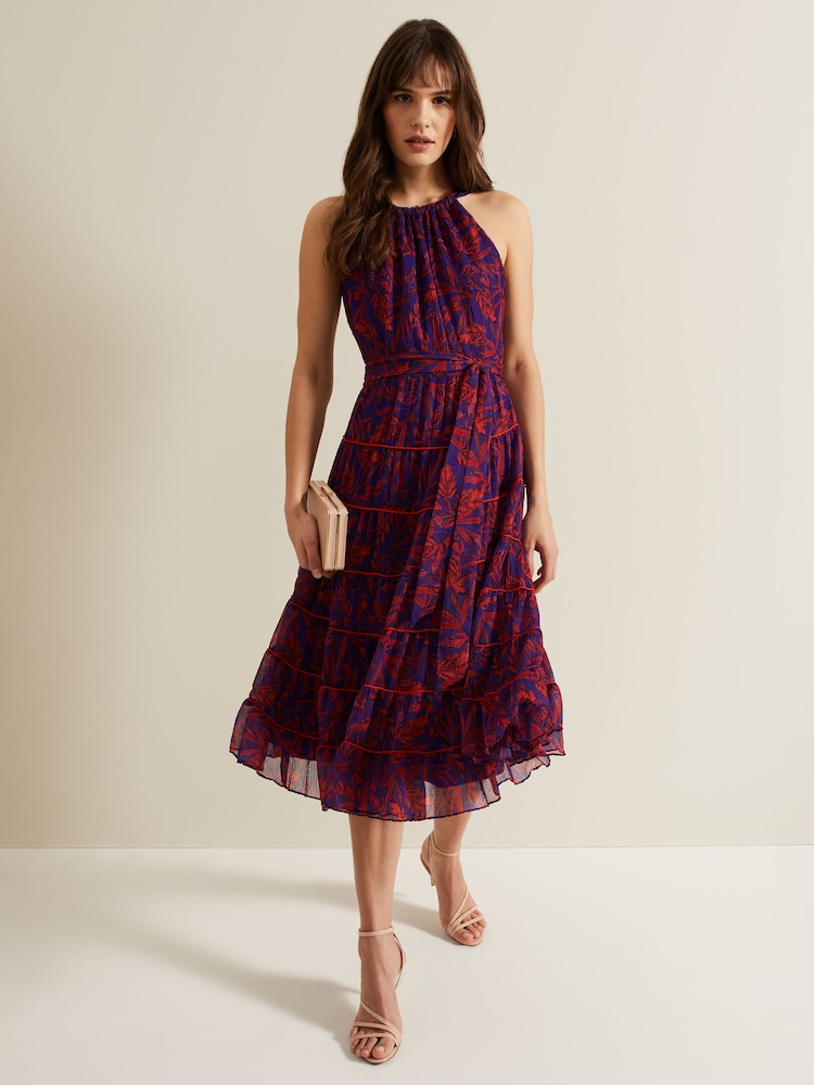 Phase Eight Purple Gillian Halterneck Midi Dress - Image 1 of 6