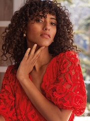 Phase Eight Red Senna Lace Midi Dress - Image 2 of 8
