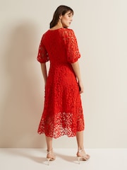Phase Eight Red Senna Lace Midi Dress - Image 4 of 8