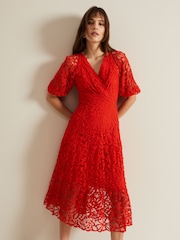Phase Eight Red Senna Lace Midi Dress - Image 5 of 8