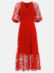 Phase Eight Red Senna Lace Midi Dress - Image 8 of 8