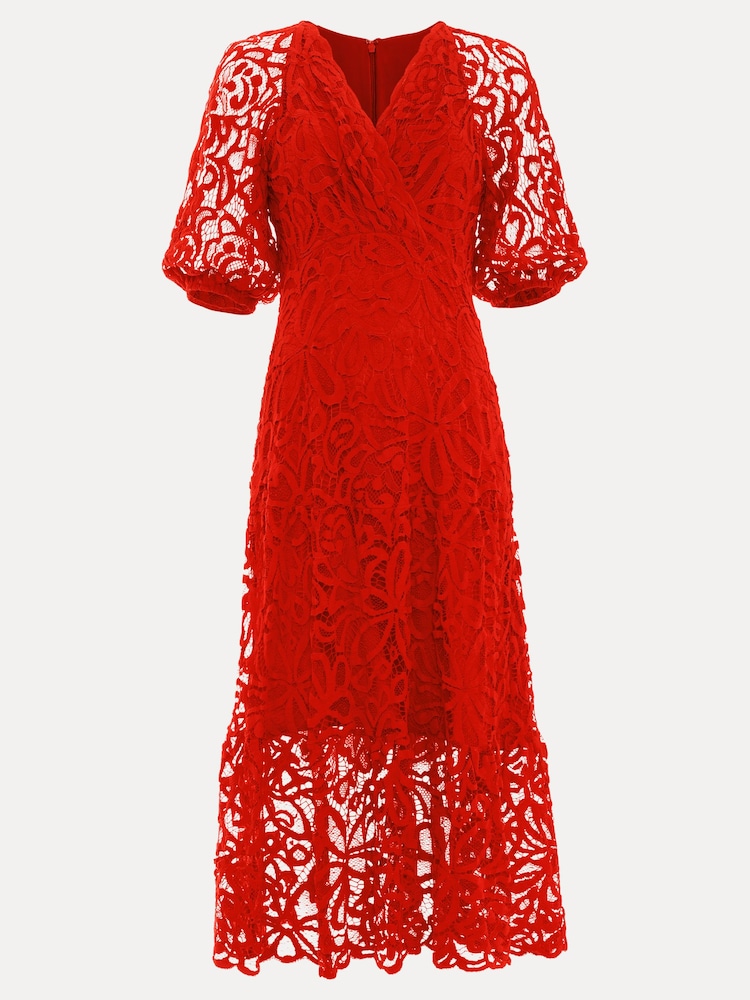 Phase Eight Red Senna Lace Midi Dress - Image 8 of 8