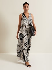 Phase Eight Black Petite Abstract Saskia Pleated Jumpsuit - Image 1 of 6
