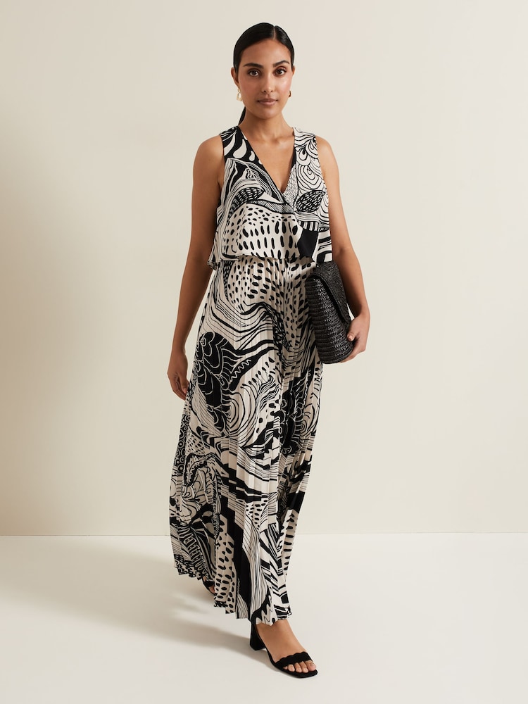 Phase Eight Black Petite Abstract Saskia Pleated Jumpsuit - Image 1 of 6