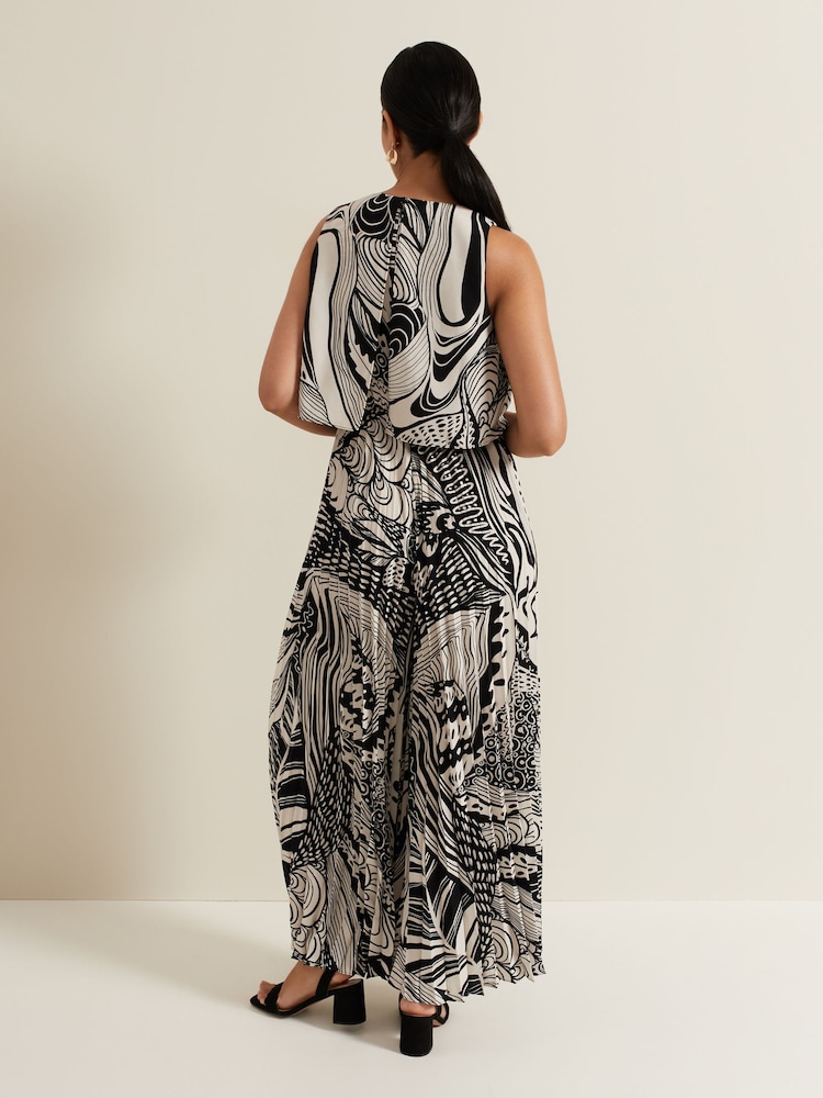 Phase Eight Black Petite Abstract Saskia Pleated Jumpsuit - Image 2 of 6