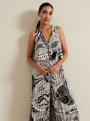 Phase Eight Black Petite Abstract Saskia Pleated Jumpsuit - Image 3 of 6