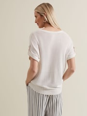 Phase Eight White Linen Laura Button Tab Top - Image 2 of 7