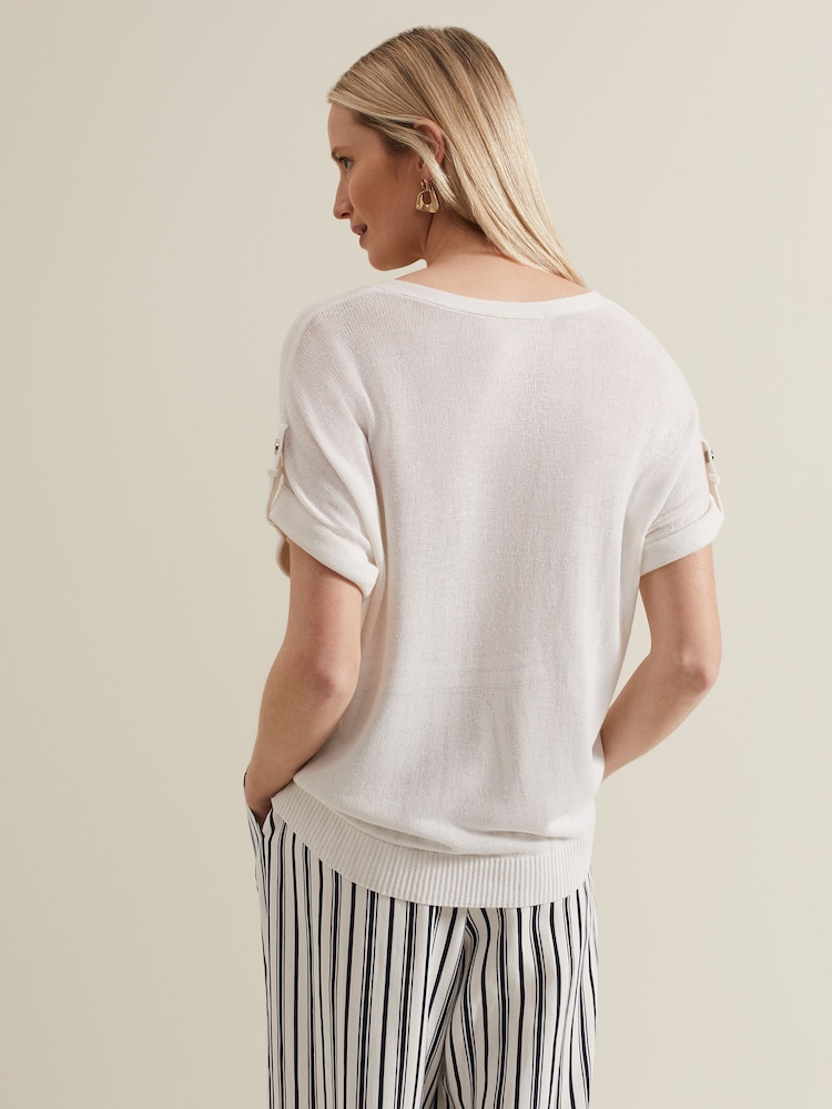 Phase Eight White Linen Laura Button Tab Top - Image 2 of 7 Phase Eight White Linen Laura Button Tab Top - Image 2 of 7