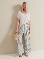 Phase Eight White Linen Laura Button Tab Top - Image 3 of 7