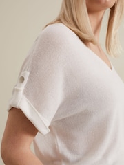 Phase Eight White Linen Laura Button Tab Top - Image 5 of 7