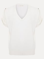 Phase Eight White Linen Laura Button Tab Top - Image 7 of 7