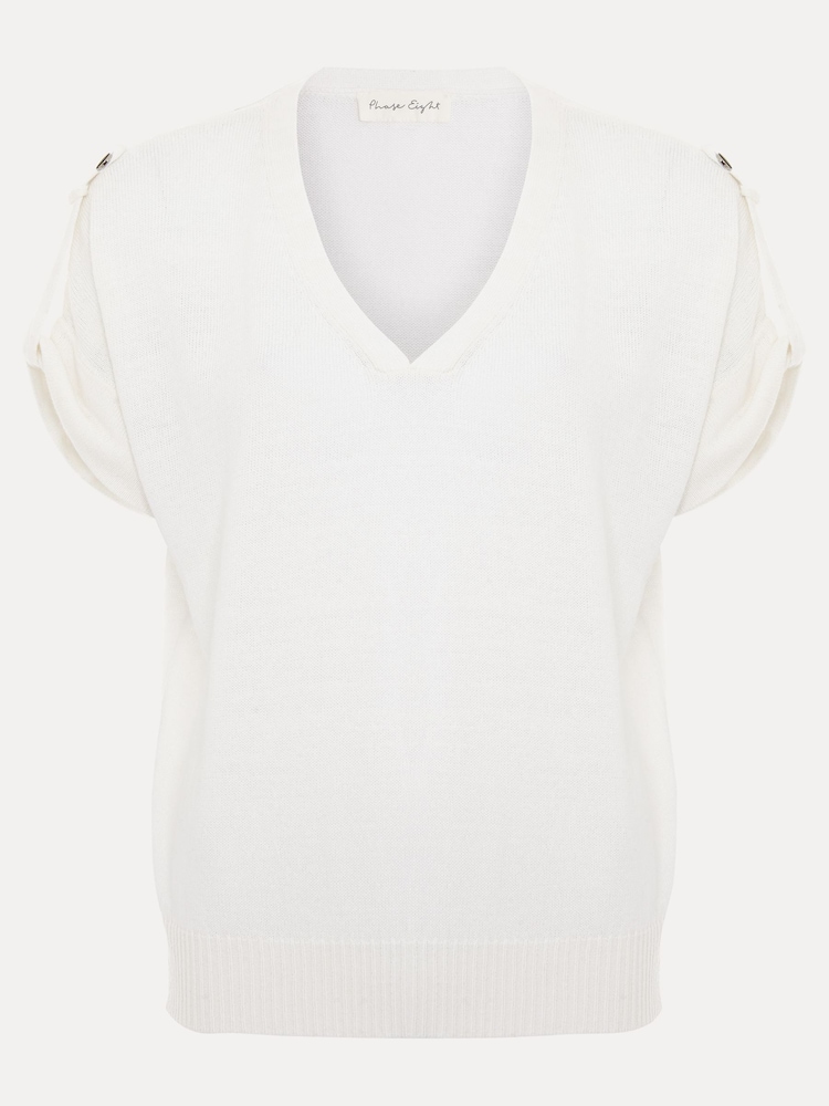 Phase Eight White Linen Laura Button Tab Top - Image 7 of 7