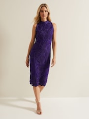 Phase Eight Purple Andrea Tapework Dress - Image 3 of 6