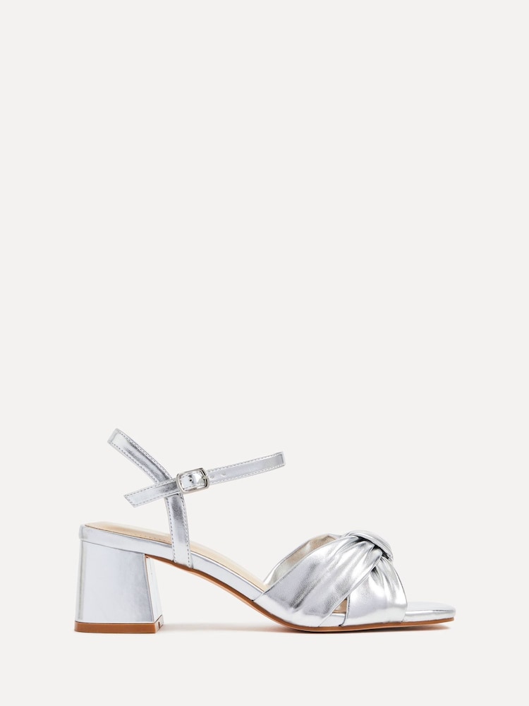 Linzi Silver Charlotte Block Heeled Sandals With Bow Front Detail - Image 2 of 5