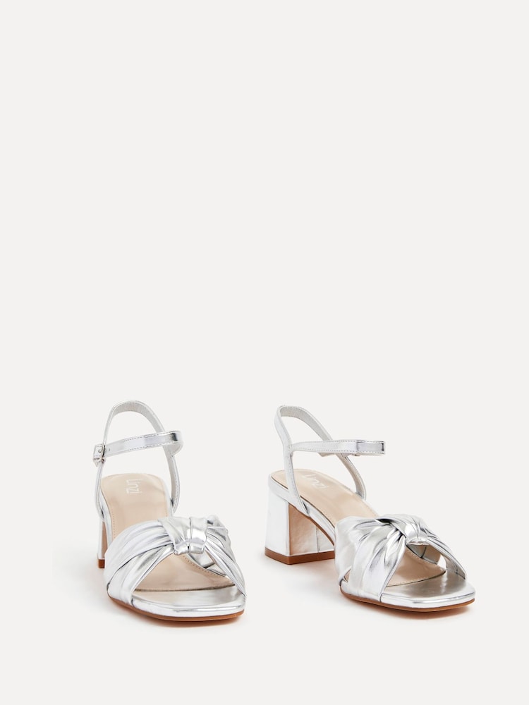 Linzi Silver Charlotte Block Heeled Sandals With Bow Front Detail - Image 3 of 5