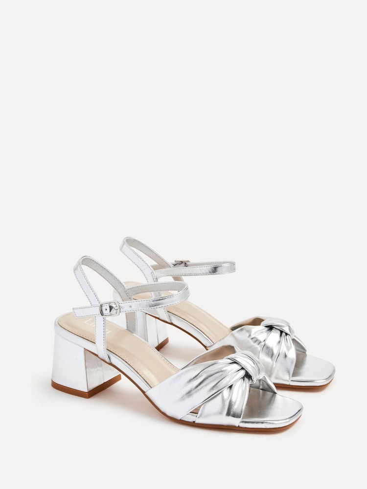 Linzi Silver Charlotte Block Heeled Sandals With Bow Front Detail - Image 4 of 5
