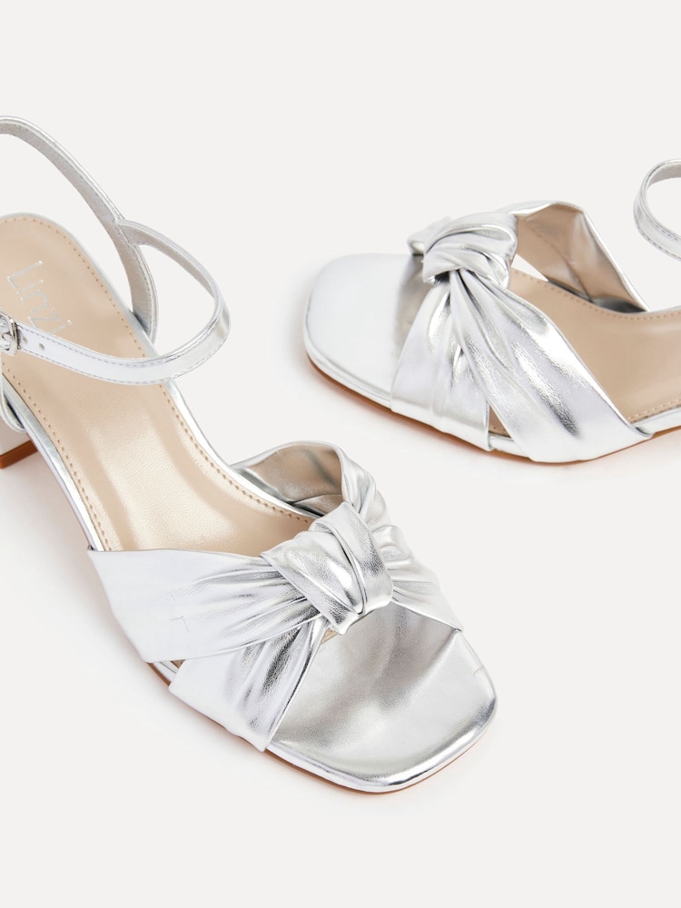 Linzi Silver Charlotte Block Heeled Sandals With Bow Front Detail - Image 5 of 5