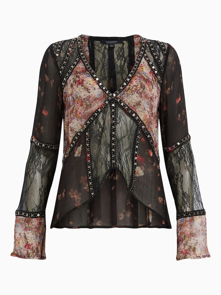AllSaints Black Florence Kora Top - Image 6 of 6