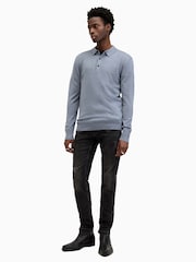 AllSaints Blue Mode Merino Longsleeve Polo Shirt - Image 3 of 5
