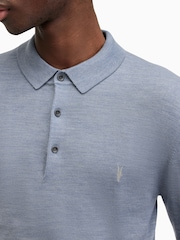 AllSaints Blue Mode Merino Longsleeve Polo Shirt - Image 4 of 5